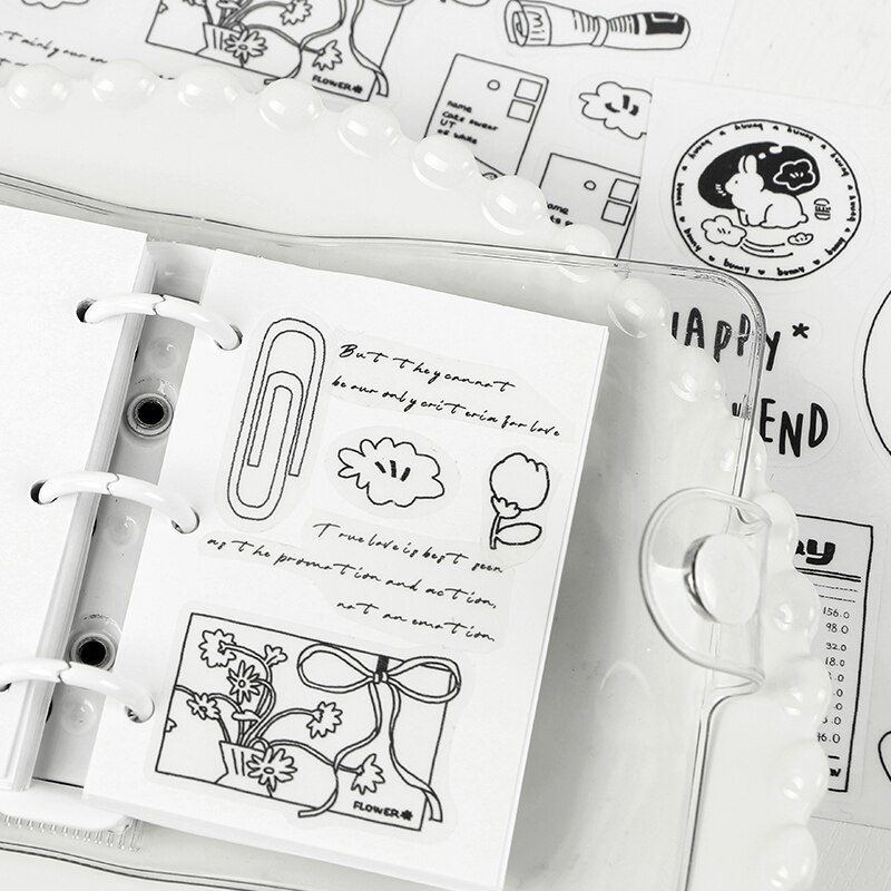 2 Sheets/pack Cute Black White Life Embrace Series Stickers Kawaii DIY Scrapbooking Diary PVC Deco Sticker Stationery Sticker