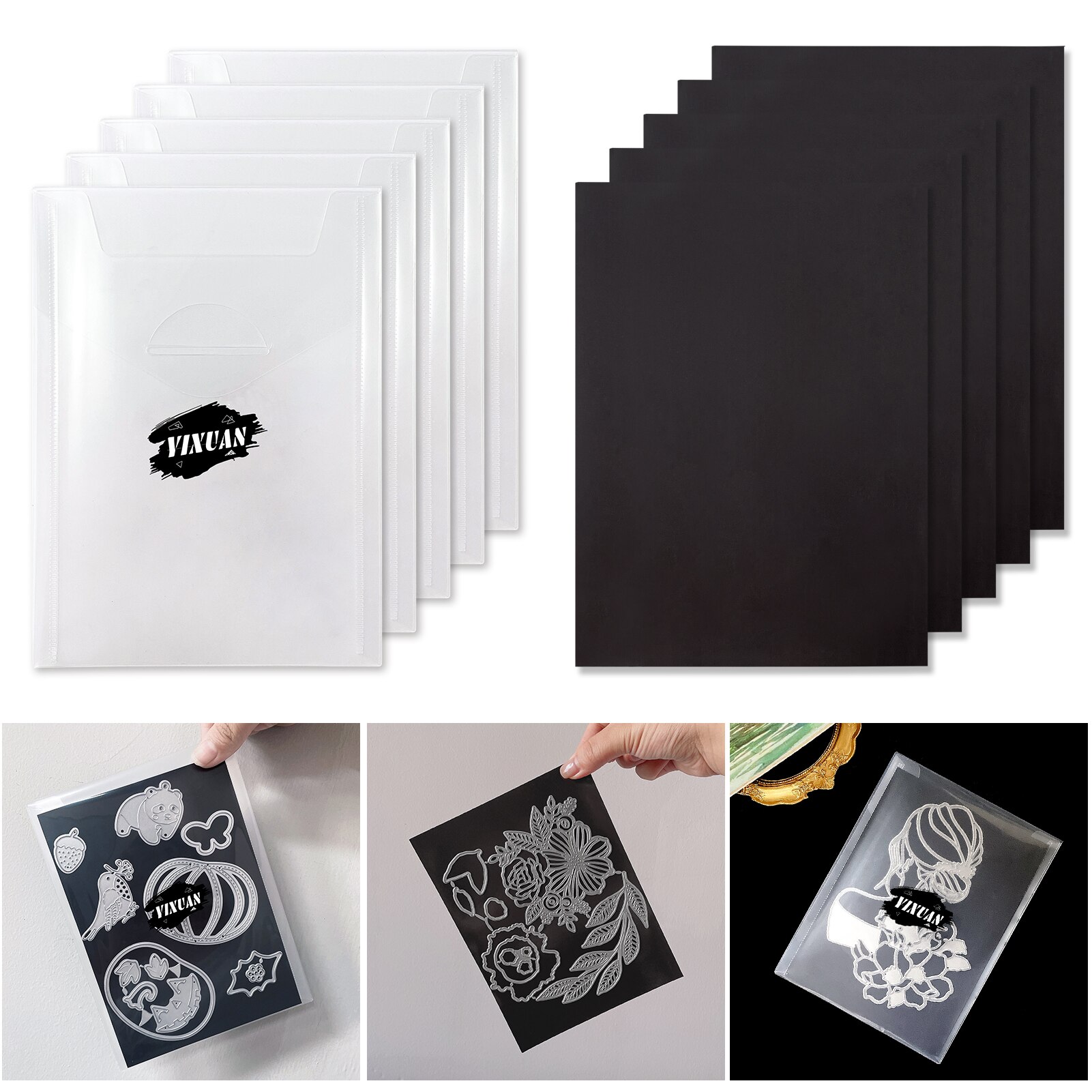 5PCS Transparent Storage Bag And Magnetic Mats Store Metal Cutting Dies Silicone Stamp Bump Template Stickers Cover