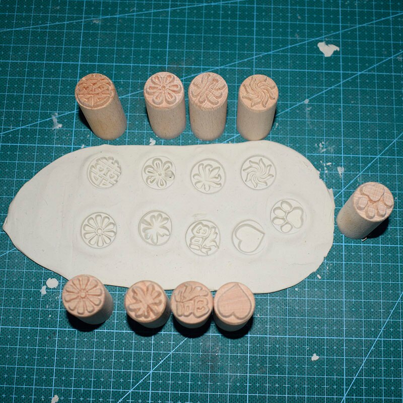 Gør-det-selv keramik stempler træ ler værktøj præget skulptur polymer model keramik keramik træmonteret firkantet stempel
