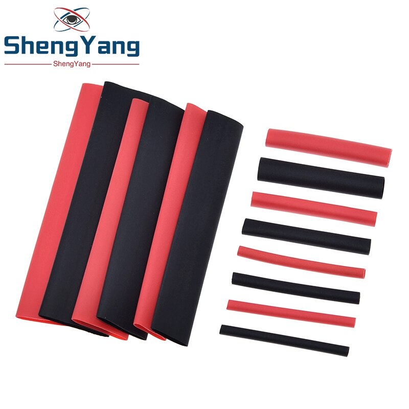 Shengyang 1 sæt = 150 stk. 7.28m sort og rødt 2:1 sortiment varmekrympeslange bilkabel ærme wrap wire kit