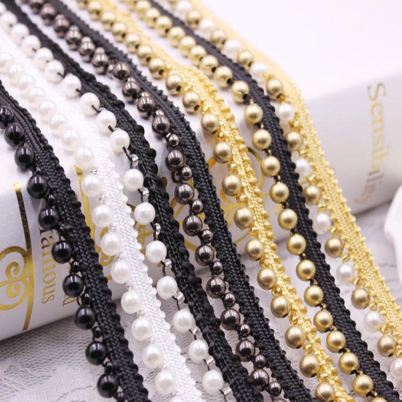 Cinta para ajuste de borde de encaje de perlas de 10 yardas, adornos de encaje trenzado, ribete de cuentas, tela bordada, apliques de costura, manualidades DIY, decoración de ropa