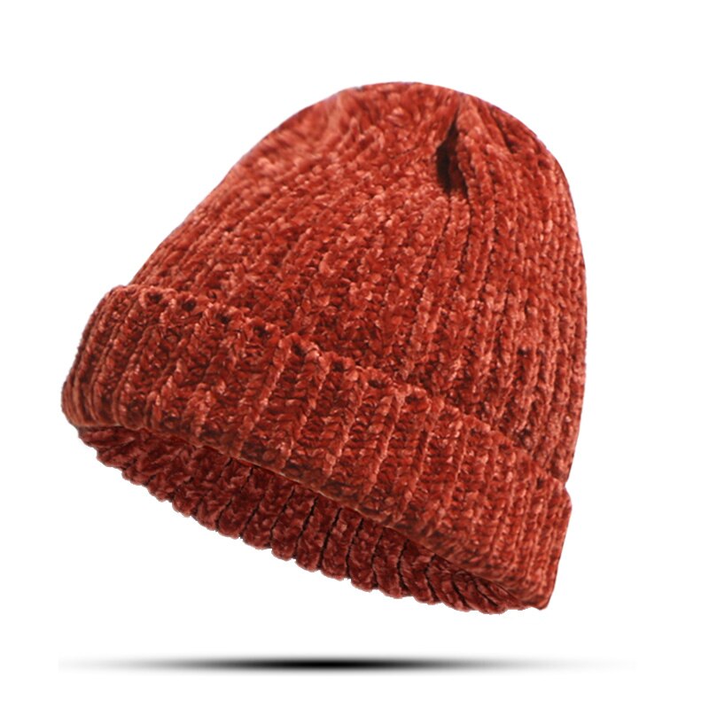 Bonnet épais en maille Chenille pour l&#39;hiver, mignon, décontracté, couleur unie, Skullies, Ski