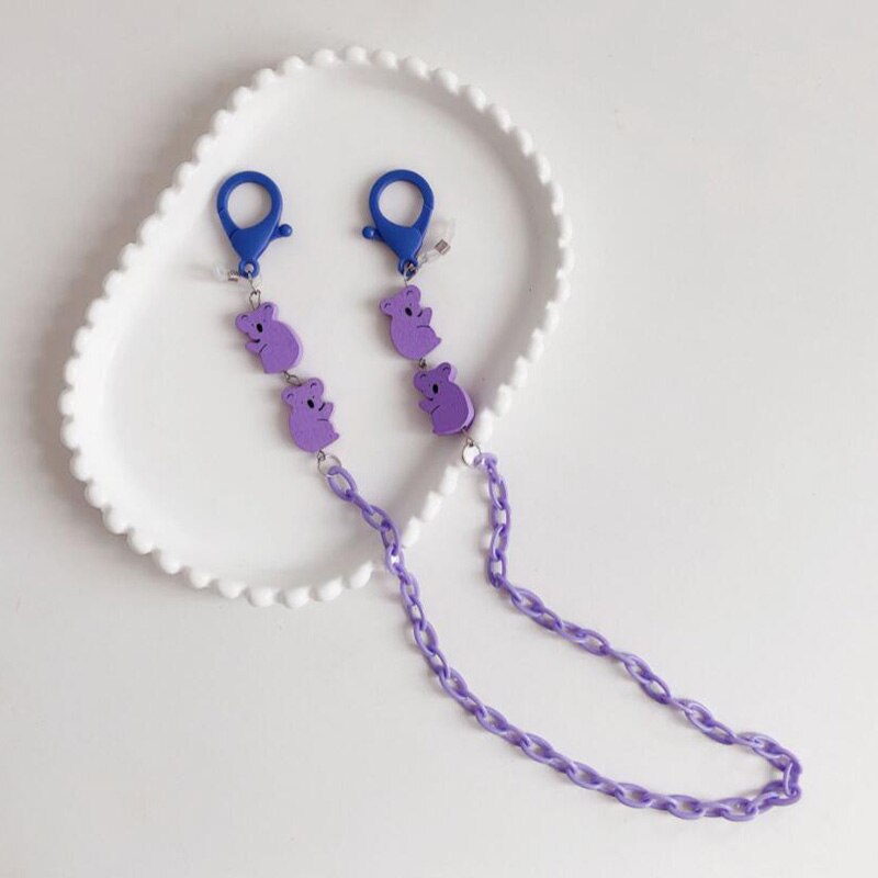 Cadena colgante de Koala para gafas de sol para mujer, cadena de cuentas para mascarillas, colgante, a la: Morado
