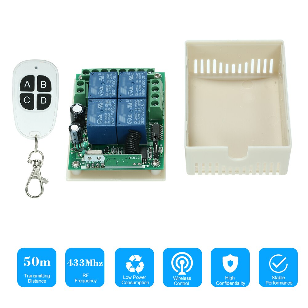 433Mhz 4CH Universele Draadloze Rf Afstandsbediening Smart Switch Ontvanger Module Met 4 Sleutel Transmitte Afstandsbediening Voor Smart thuis