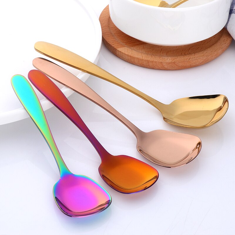 Buyer Star Stainless Steel Square Spoon S M L Rice Spoon Set Dinner Sponn Tableware For Kids &amp; Adult Kitchen Accessory