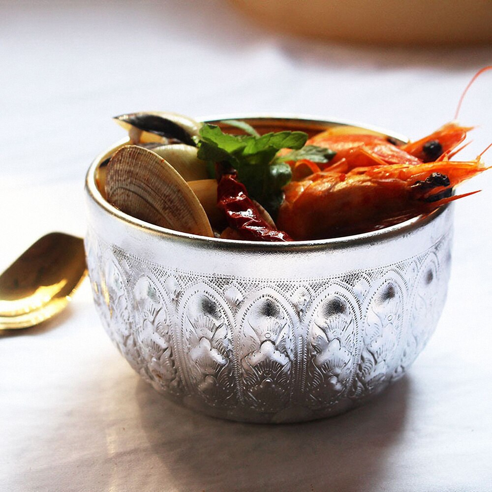 1Pc Huishouden Kom Ronde Kom Hand Gesneden Kom Keukengerei (Zilver)