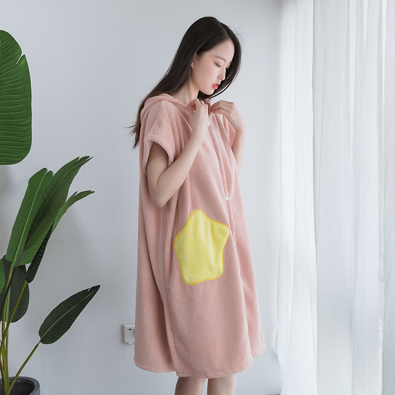 Robe de plage à capuche, serviette de bain à absorption rapide, serviette de plage, Sport de plein air, souple et tactile, Poncho, poche de cape de natation: star pink