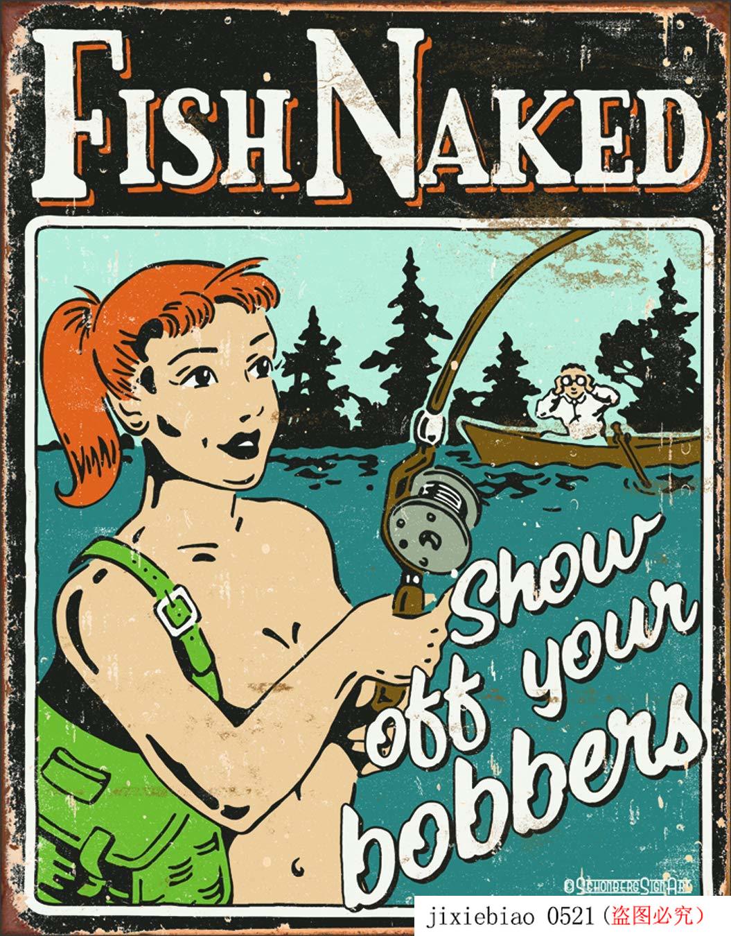 Entreprises désespérées Schonberg-poisson nu montrez vos Bobbers plaque en étain, 12.5 "l x 16" H