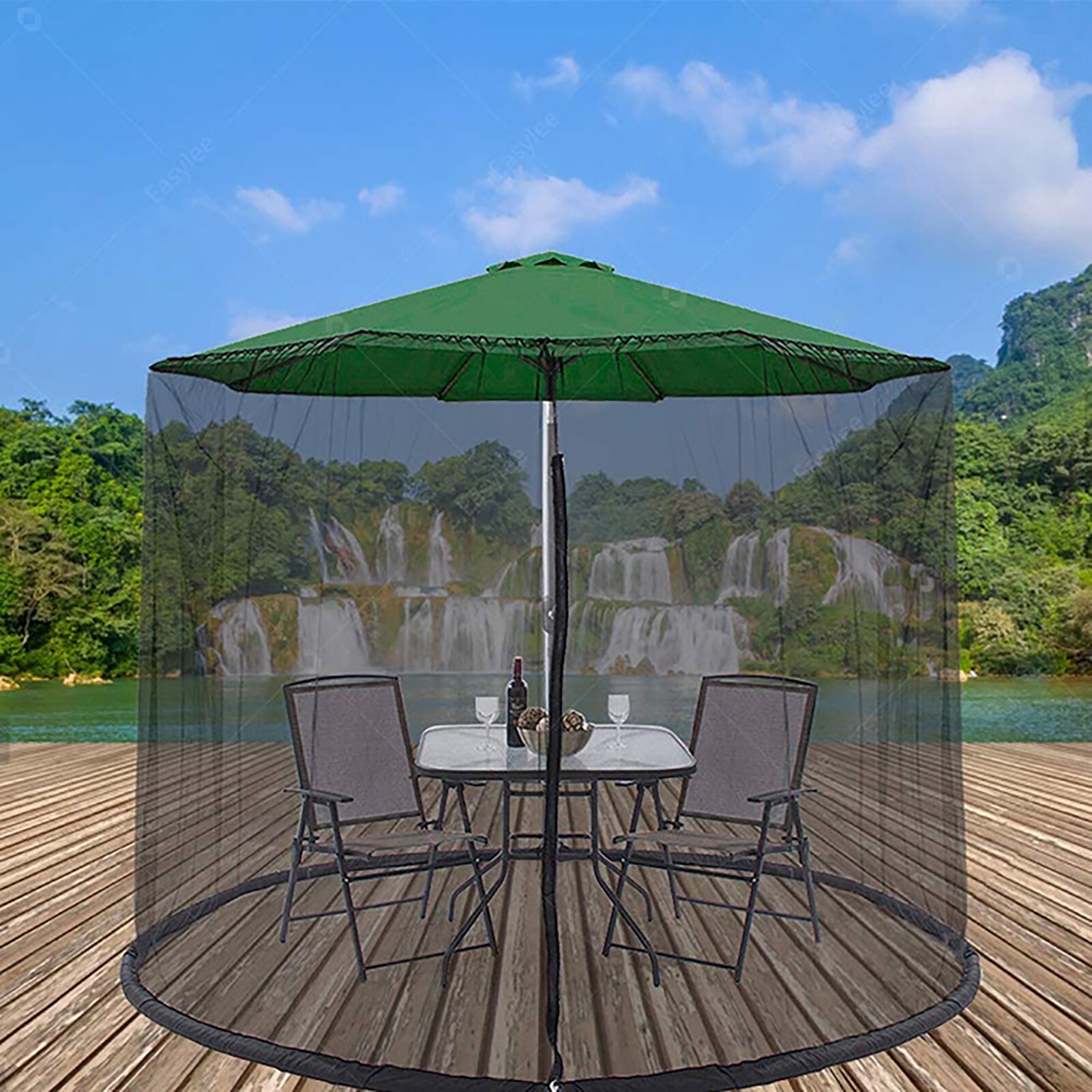 Parasol Filet Camping En Plein Air Table de Parapluie Moustiquaire Fermeture Éclair anti-mouches Parapluie Couverture de Filet de Parasol Mouches Net
