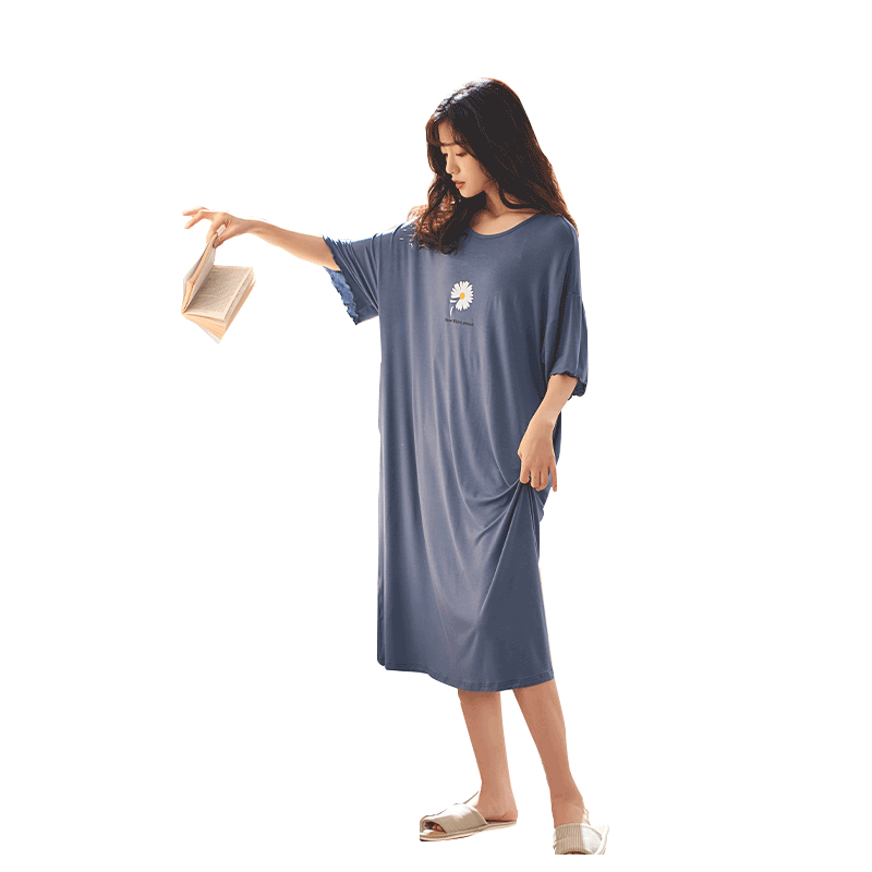 Summer Sleep Skirt Short Sleeve Cartoon Modal Women Pyjamas Home Over Knee Skirts Multi Color