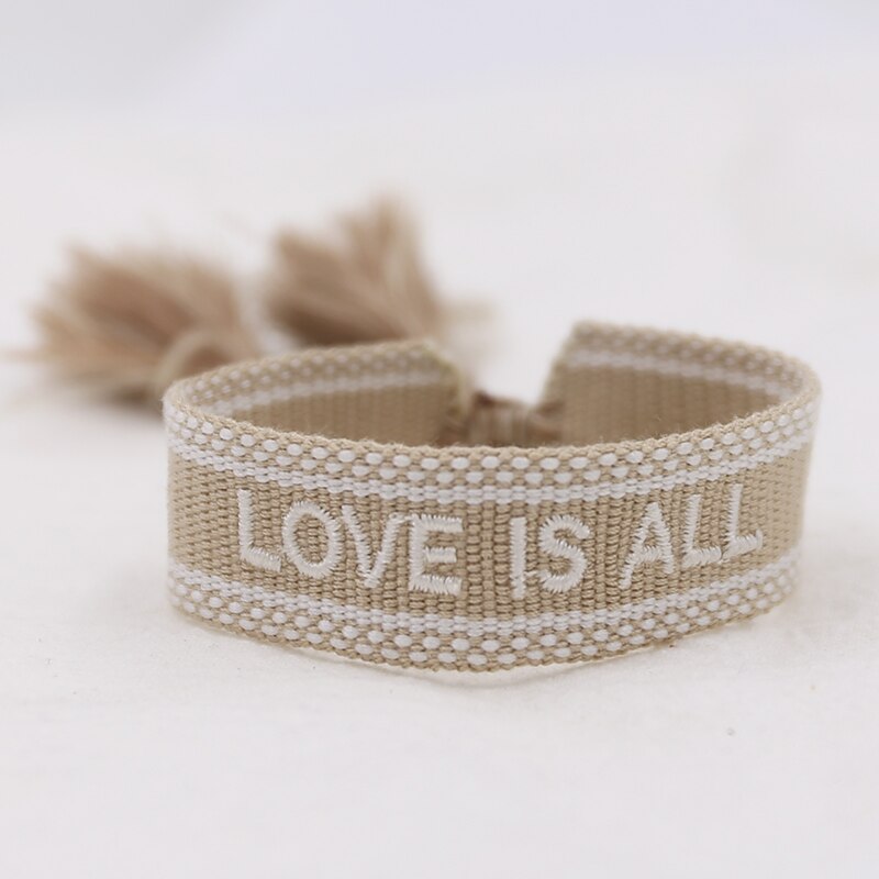 Coppie di amore Del Braccialetto Per Le Donne Degli Uomini Lace-up Regolabile Intrecciato I Braccialetti Tessuto Braccialetti Della Nappa Boho Originale Commercio All'ingrosso Dei Monili: Love is all -khaki