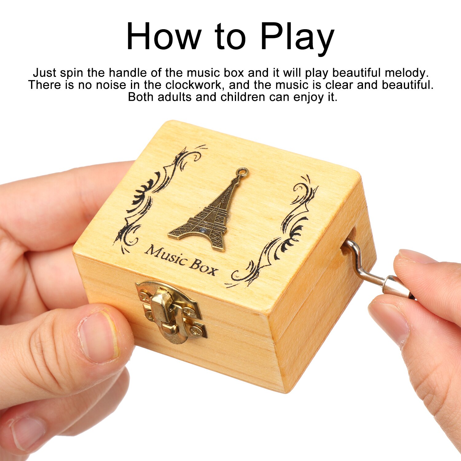 1PC Antique Music Box Wooden Hand Crank Classical Musical Boxes Children's Birthday Mother's Thanksgiving Day Memorial