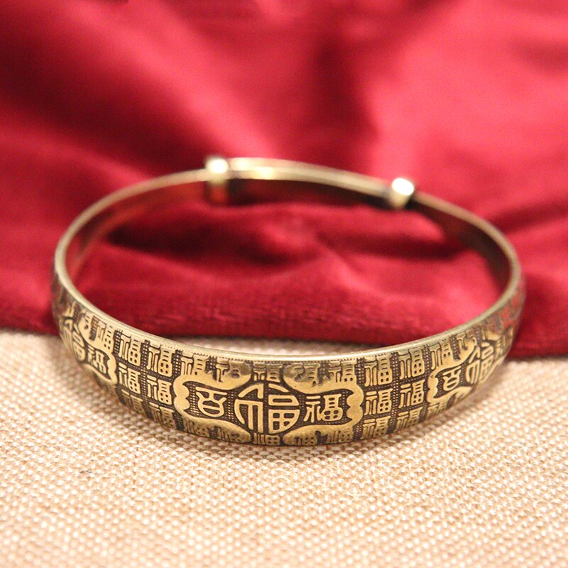 Nepal handgjorda vintage mässingsarmband sex-ord mantra män och kvinnor tibetanska buddhistiska sutra graverade lucky open armband smycken: Armband j
