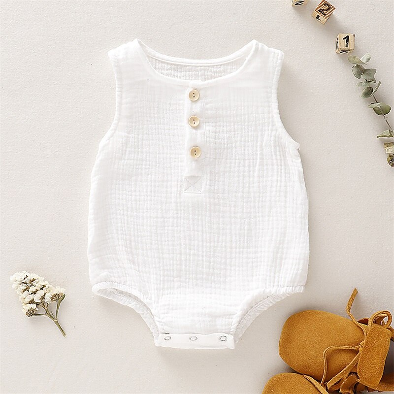 Monos sin mangas para bebé, niño y niña de algodón y lino para peleles, ropa de una sola pieza: White / 80