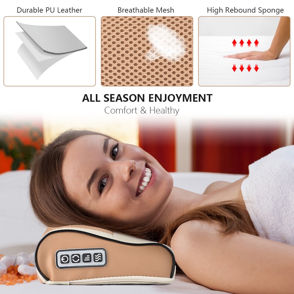 Almohada de masaje eléctrica con calefacción infrarroja, masajeador Shiatsu, dispositivo de terapia Cervical, herramientas de relajación
