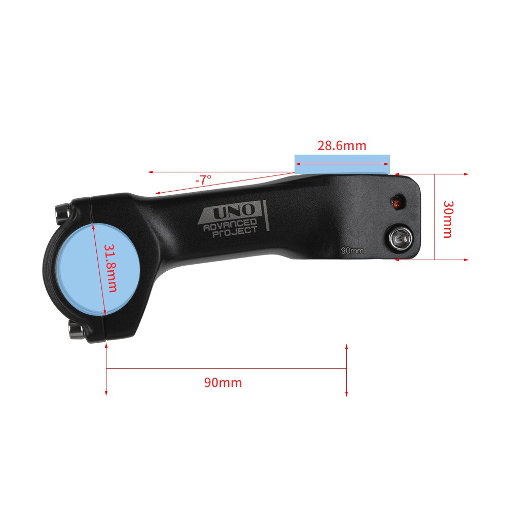UNO Brand Ultralight Bike Stem -7 Degree MTB Road Bicycle Stem 31.8mm 70-120mm Cycling Pars Bicycle Handlebar Extender Bike Stem: AS034 90mm