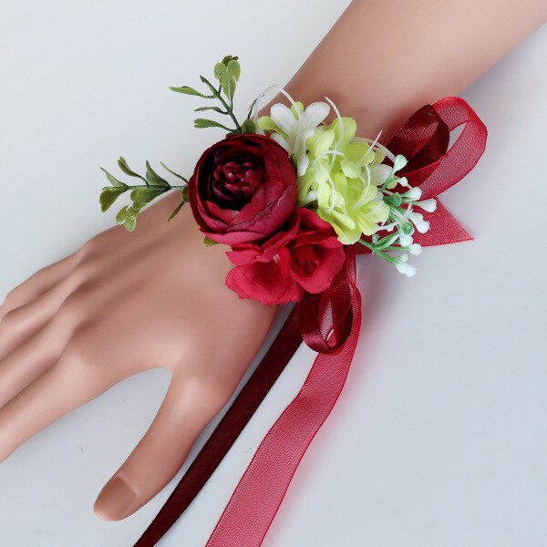 Artificial Bridesmaid Wrist Brooch Bridesmaid Bracelet Handkerchief Wrist Brooch Wedding Handkerchief Bridegroom Brooch Best Man: Wrist flower style 2