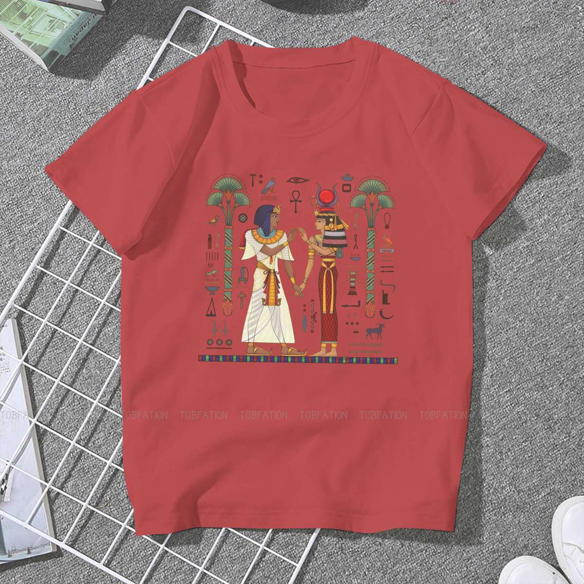 Hieroglyf symbol oldtidskultur synge symbol feminint tøj egyptisk det gamle egypten t-shirt goth vintage kvindelig top