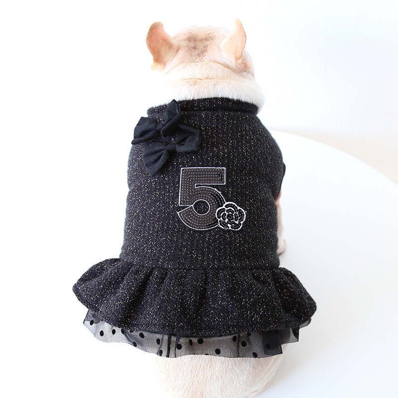 Średni gruby buldog francuski terier ubrania sukienki dla psów szczeniak zwierząt luksusowe czarne łuki zimowe przyjęcie świąteczne kot domowy kostiumy