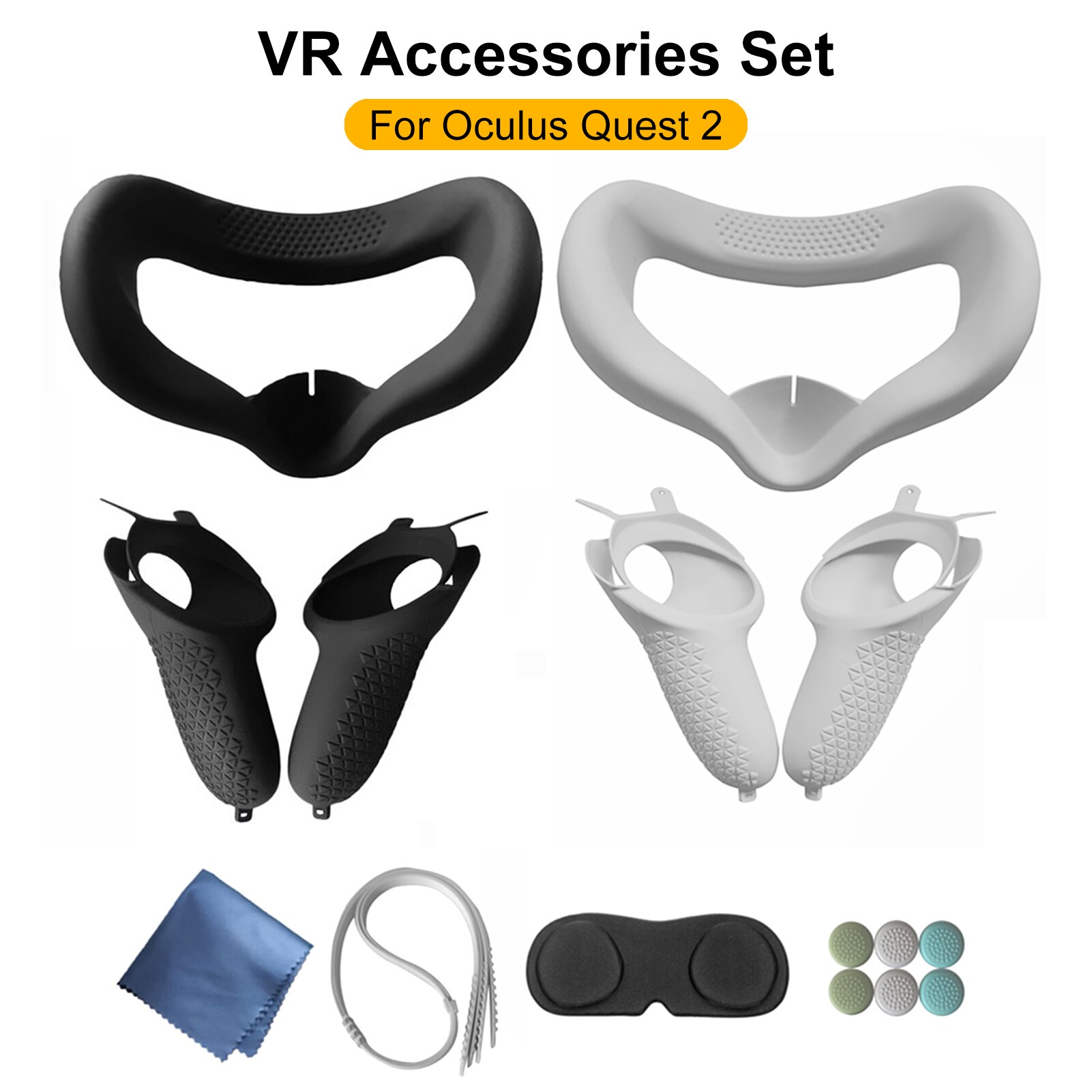 VR Accessories Set For Oculus Quest 2 VR Headset Eye Mask Cushion Lens Cover Button Cap Touch Controller Protective Case & Strap