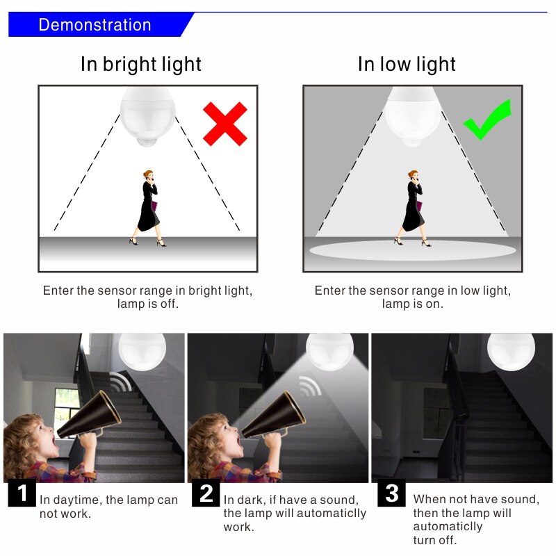 LED PIR Bewegung Sensor Birne 5W 7W 9W 12W Klang Sensor Lampe AC 110V 220V Auto Clever LED PIR Infrarot Körper E27 Glühbirne