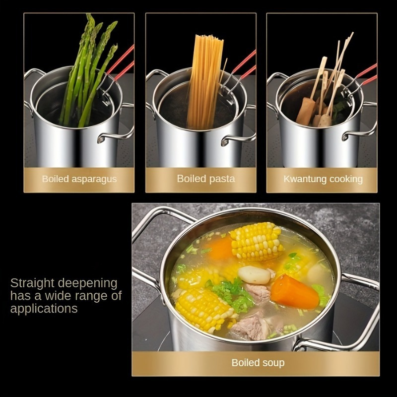 Sartén de acero inoxidable 304, adecuada para freír patatas fritas, pollo, etc., una olla pequeña multifuncional y eficiente en combustible.