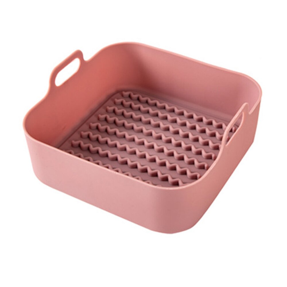 AirFryer Silicone Pot Baking Replacement Square Tray Air Fryer Oven Heating Basket Pan Mat Reusable Kitchen Fryer Accessories: Square Pink