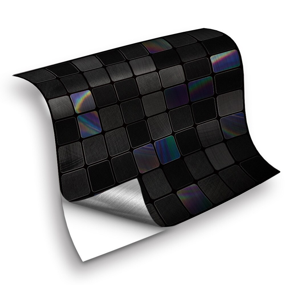 Black Rainbow Mosaic Tile stickers Metal texture 25 pieces of decorative wall stickers Kitchen renovation waterproof wallpaper