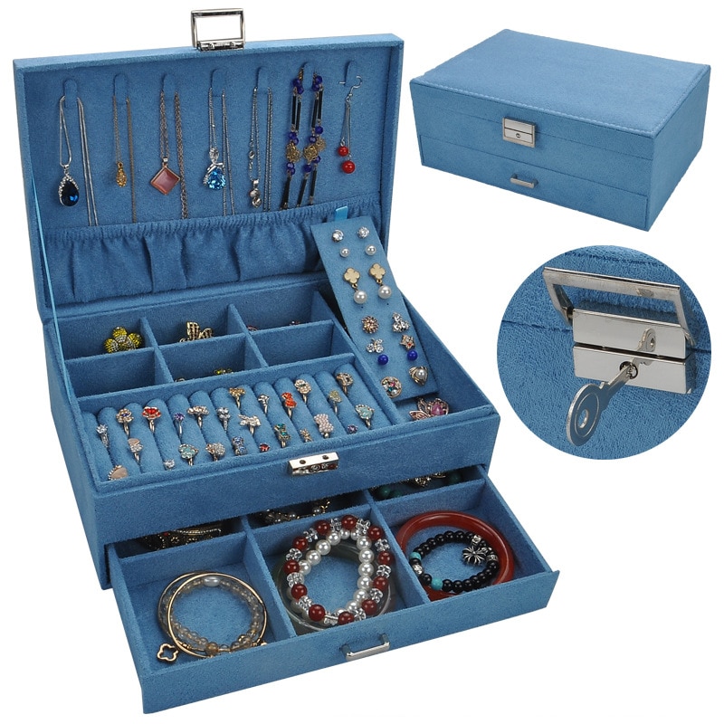 Fluwelen Sieraden Doos Multi-layer Oorbellen Storage Case 2 Lagen Mode-sieraden Organizer Hoogwaardige Flanel Draagtassen
