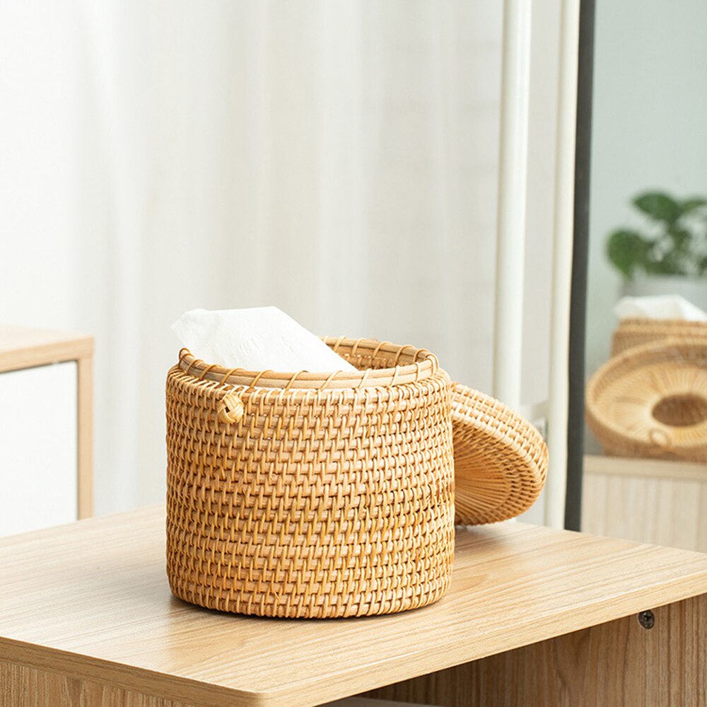 Handmade Rattan Tissue Box Home Drawer Box Vine Roll Holder Toilet Paper Cover Dispenser Desk Storage Box Tissue Case Organizer
