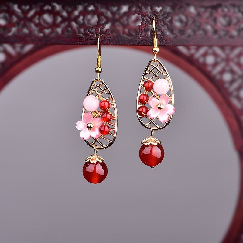 Yanting Cloisonne Butterfly Earrings For Women Natural Stone Earings Shell Flower Ethnic Earrings Hanging