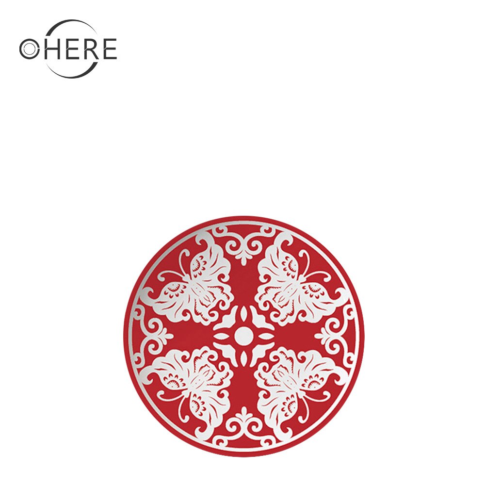 Chinese style red paper-cut pattern bone china tableware round plate set wedding festive dinner plate