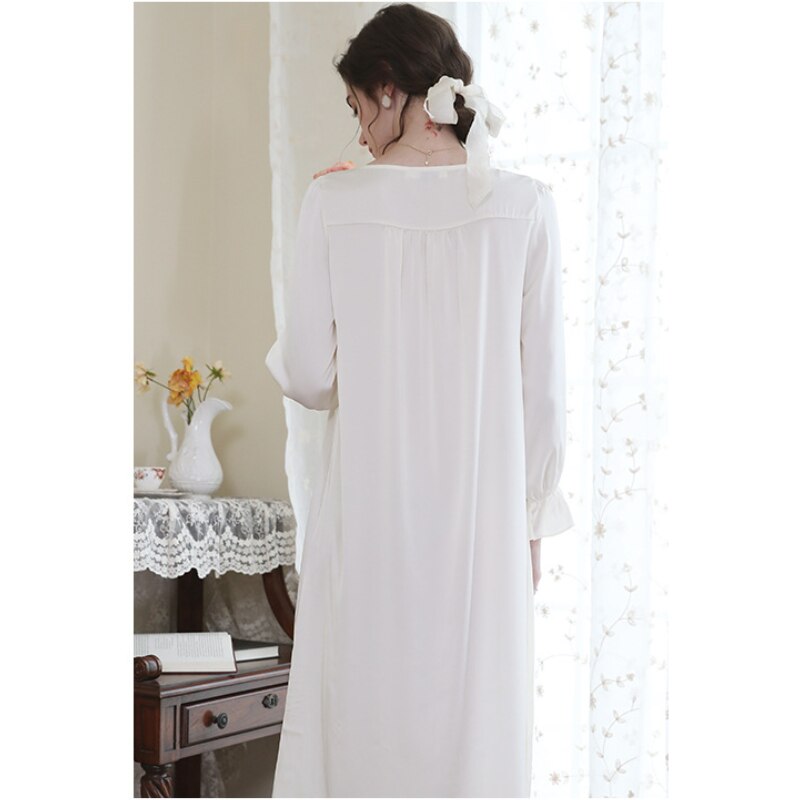 Women Satin Nightwear Autumn Ice Silk Romantic Nightgown Long Sleepshirts Comfy Sleepwear Peignoir Vintage Victorian Night Dress