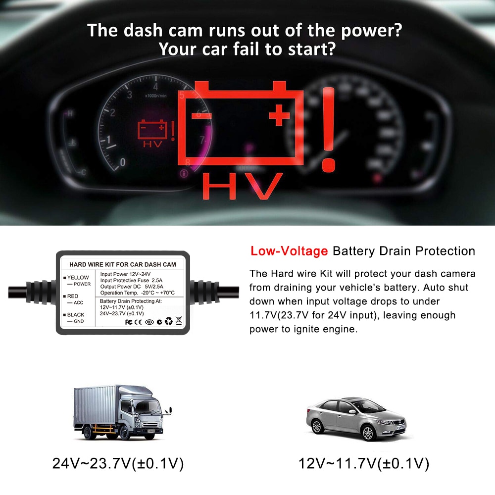 Ruccess Harde Draad Kit Mini Micro Usb 12V Naar 5V 2.5A Auto Adapter Dvr Oplaadkabel Hardwire kit Voor Xiaomi/70mai/Dash Cam