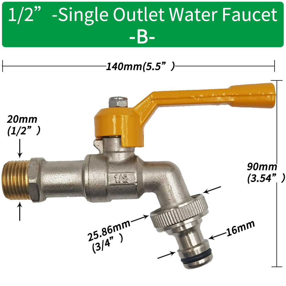 Gartenschlauch Wasserhahn Adapter 1/2'' IBC Wassertank Anschluss 2-Wege 1-Wege Bewässerung Durcheinander Wasserhahn gemeinsam Ersatz passend zu Kugelhahn: Gold