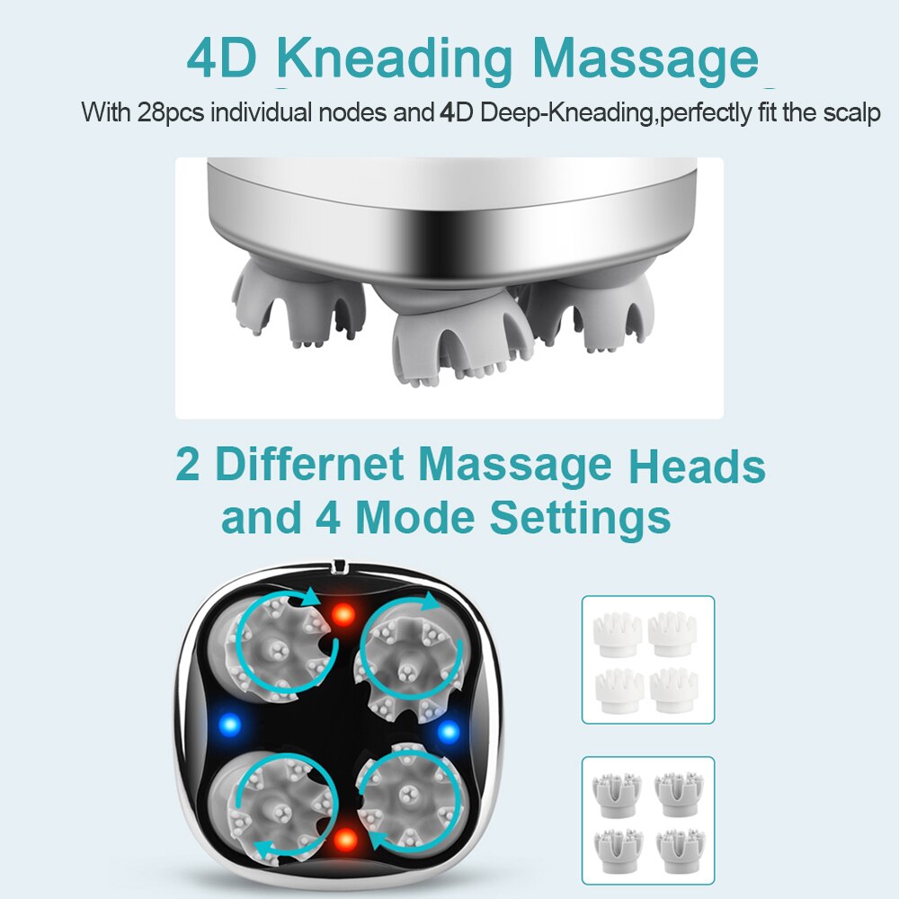 Youmay 4D Elektrische Head Massager Draadloze Hoofdhuid Massage IPX7 Waterdichte Bevorderen Haargroei Body Deep Tissue Kneden Massage