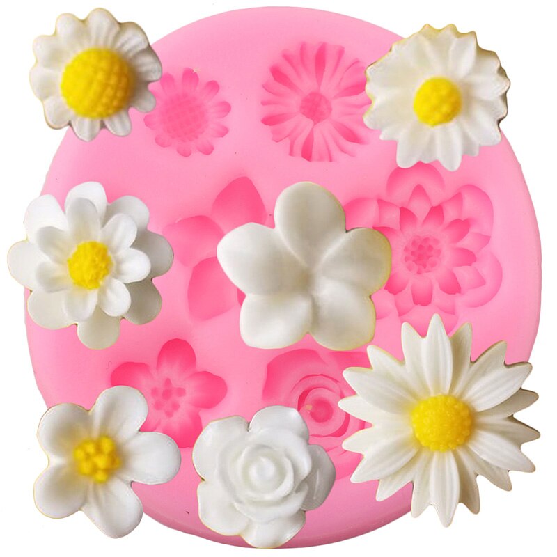 Flower Silicone Molds Rose Daisy Plumeria Cupcake Topper Fondant Cake Decorating Tools Candy Clay Chocolate Gumpaste Moulds