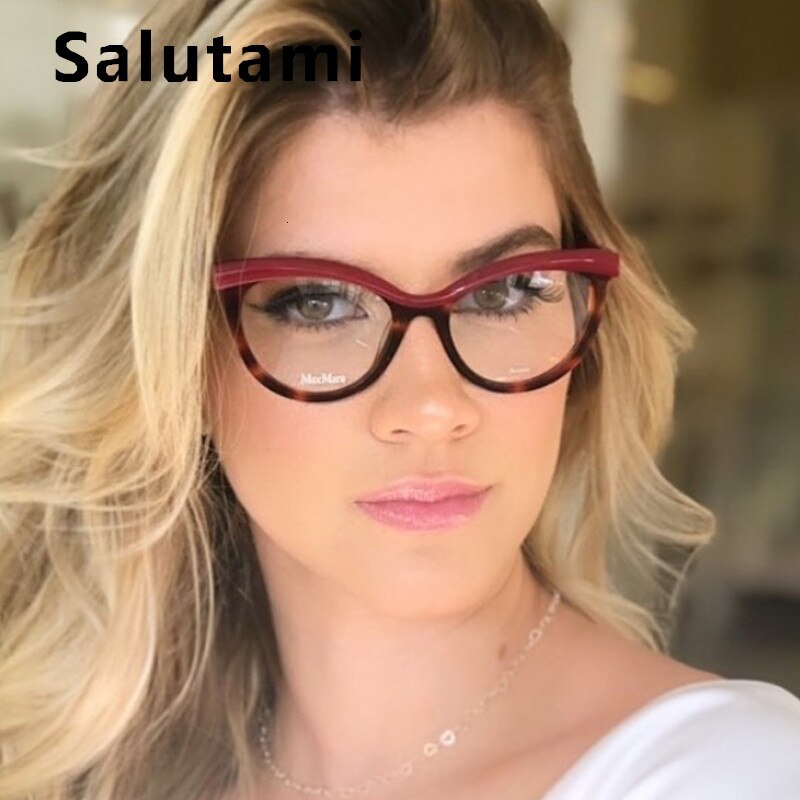 Øjenbue stel rød leopard brille stel til kvinder luksus mærke rund cat eye klare briller kvindelige transparente nuancer