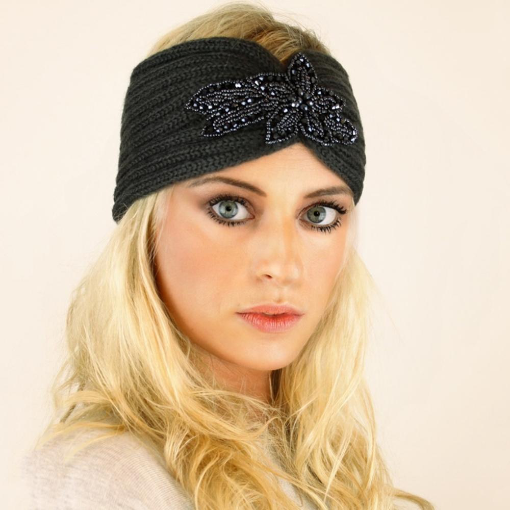 Winter Warmer Oor Gebreide Hoofdband Boog Strass Hoofddeksels Voor Vrouwen Meisjes Europese Effen Tulband Brede Haarband