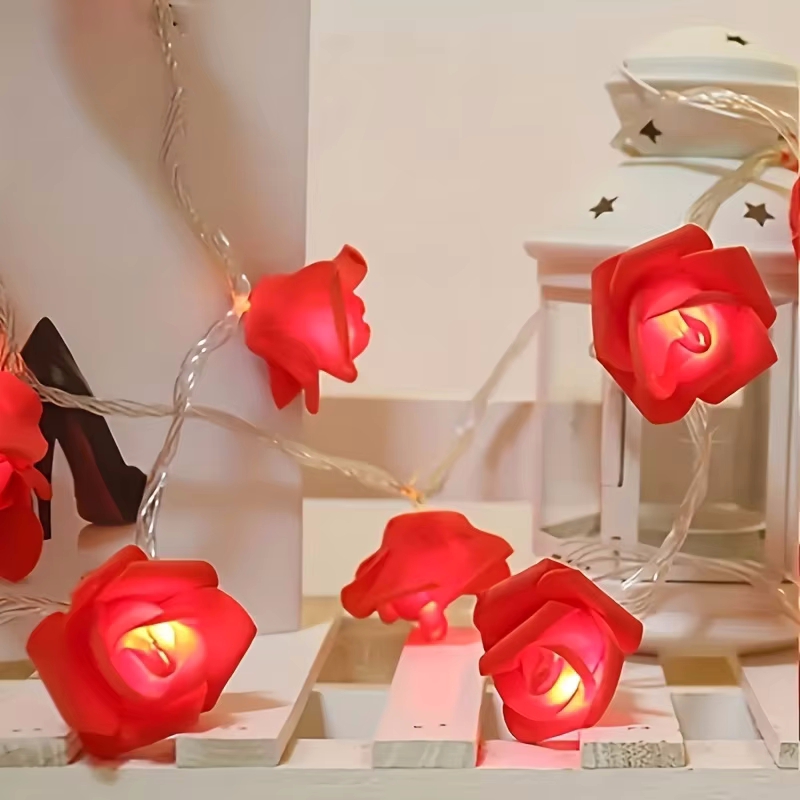Pink Rose String Lights For Bedroom Battery Operated Flower LED Lights For Outside Romantic Home Dorm Room Festival Fairy Lights: Light Grey