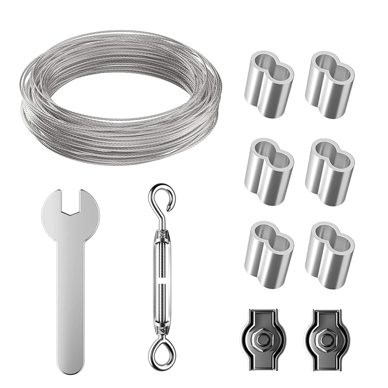 Wire Rope Climbing Aid Wire Rope 304 Stainless Steel Cable, 2Mm Turnbuckle M4 Hook Eye,Aluminum Sleeve, Rope Clip: Default Title