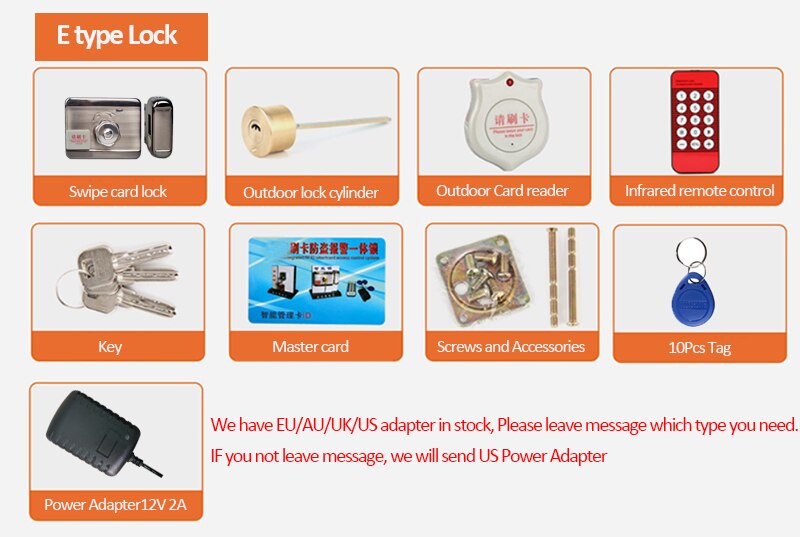 DC12V lock Automatic Swipe Card Lock System 125KHZ RFID Smart Lock Keycard Entry Systems 1000Users Keyless Lock Factory: E Type