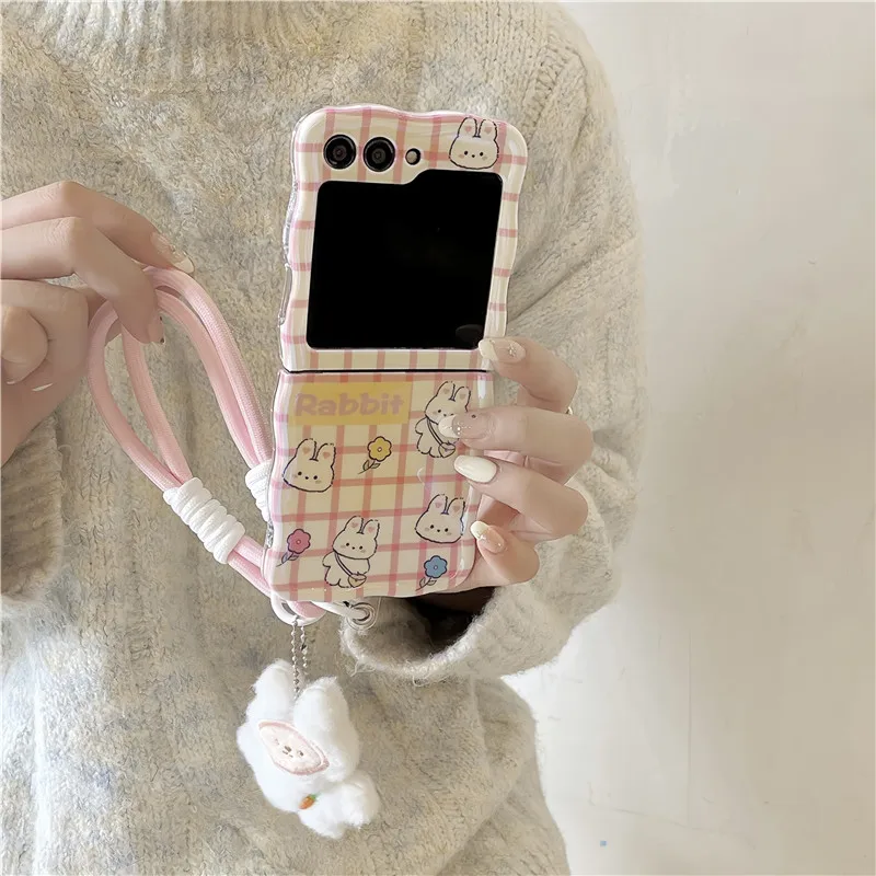 Voor Samsung Galaxy Z Flip 3 4 5 Telefoon Hoesje Cartoon Konijn Handband Golvende Rand Schokbestendige Hoes Voor Samsung Z Flip3 Flip4 Zflip5: Microvezel / Goud