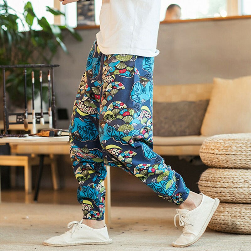 Harem Pants Hip Hop Aladdin Hmong Baggy Cotton Linen Harem Pants Men Women Plus Size Wide Leg Trousers Pants Cross-pants