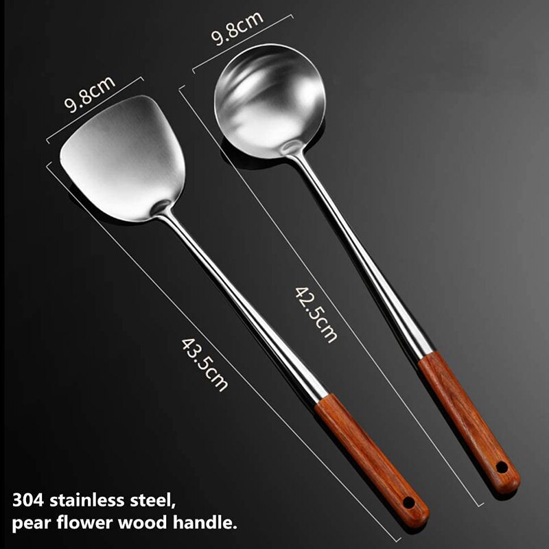 Wok Spatula and Ladle Tool Set, 17 Inches Spatula for Wok, Stainless Steel Wok Spatula