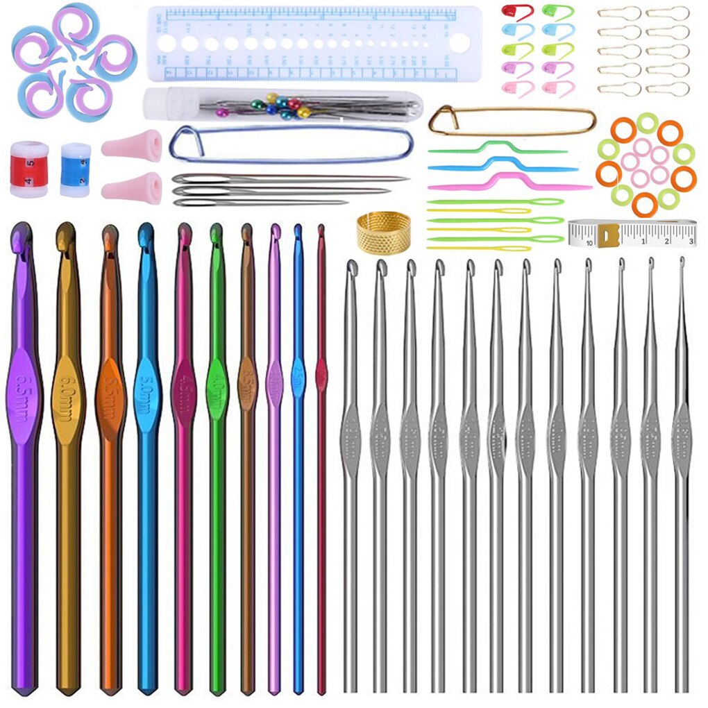 1 set Crochet Hook Set Yarn Knitting Needles Sewing Tools Full Set DIY Crochet Tools Metal Handle Crochet Hook Knitting Needles