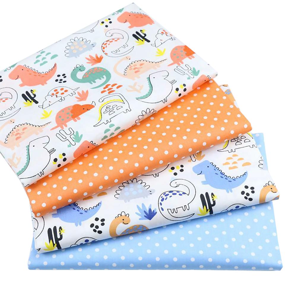 4 Uds tela con lunares estampados dibujos animados tela pequeña dinosaurio mano DIY Patchwork cama tela: 25x20cm