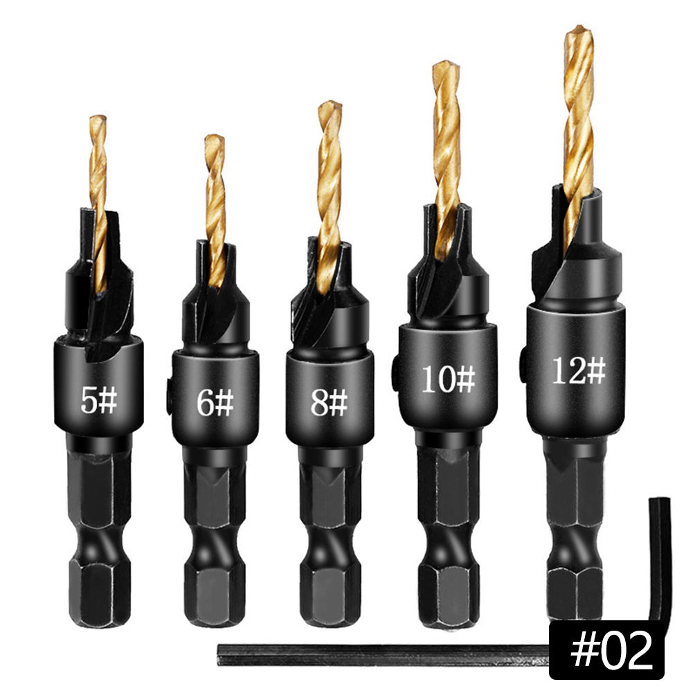 4/5 Stuks Countersink Boor Houtbewerking Boor Set Boren Pilot Gaten Voor Schroef Maten #5 #6 #8 #10 #12 Boor Houtbewerking Gereedschap: 02 5Pcs