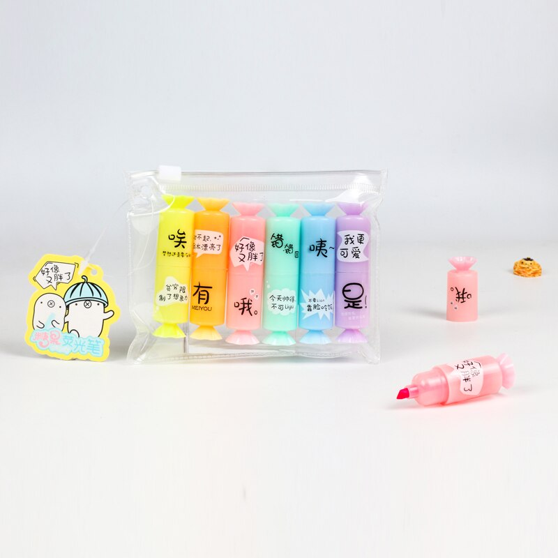 6 stk godteri fluorescerende highlighter assortert neonfarger tekstmarkør fargelegging diy til kontorskoleelever låve: misligholde tittel