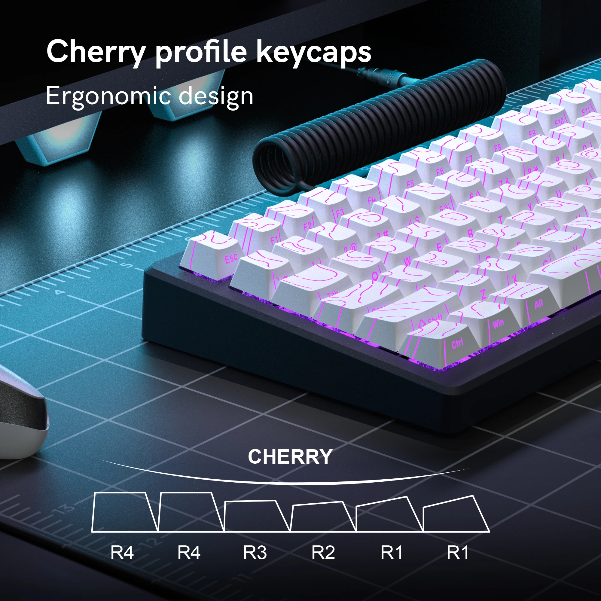 Teclas topográficas blancas de 98 teclas, teclas PBT 4,0, doble disparo, impresión lateral, brillo a través de teclas retroiluminadas para teclado mecánico MX Gamer